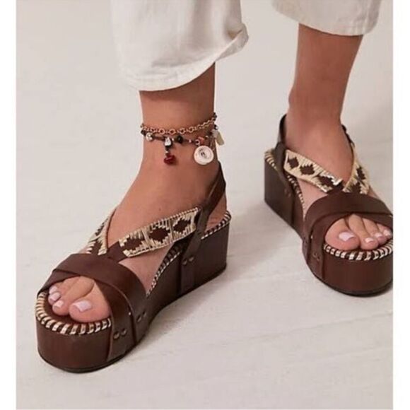 Free People Brown and Gold Leather Sedona Platform Sandals - Picture 2 of 9